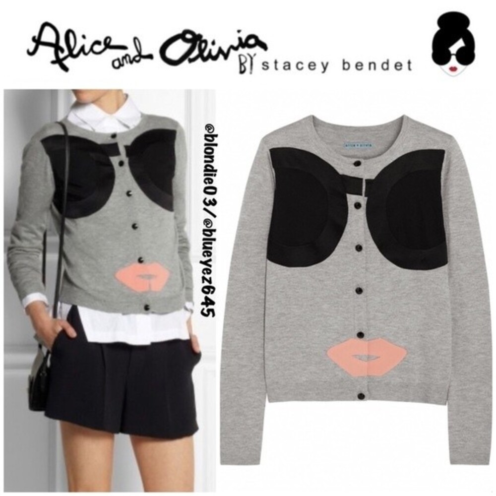 Alice + Olivia Gray Stace Face appliqué cardigan Sweater XS